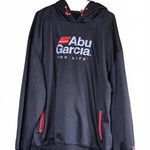 Men's Abu Garcia Hoodie Sweatshirt Embroidered Pullover Black Size Large